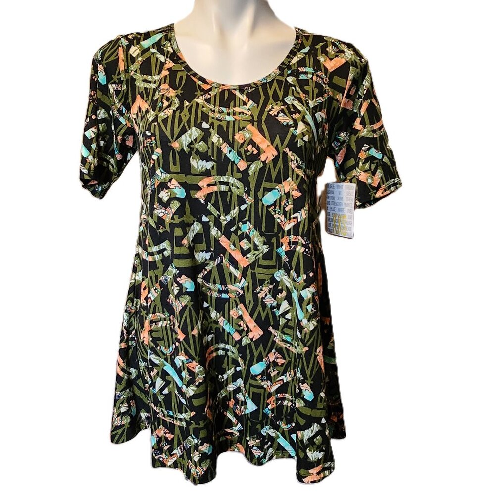 ❤️ 4/$20 New LuLaRoe Perfect T Women's XXS Geometric artsy print Side slits fall